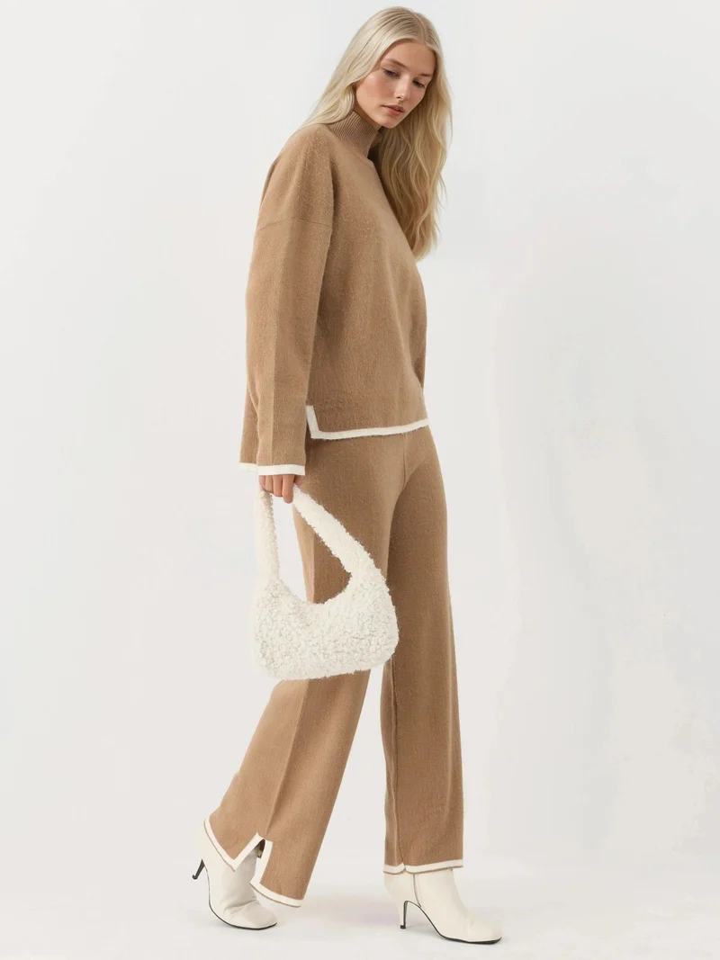 موضتي MY FASHION Soft Textured Oversized Sweater & Pants Knit Co-ord Set
