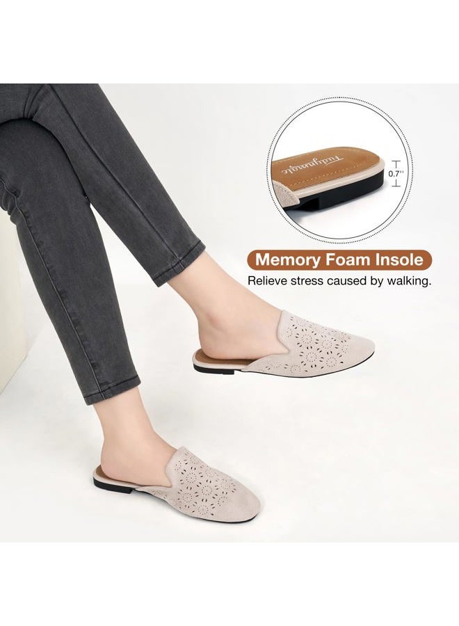 FUDYNMALC Womens Mules Flats Shoes: Casual Closed Toe Suede Backless Loafers Comfortable Dressy Slip-on Slides Footwear, Beige, 9 - Image 5