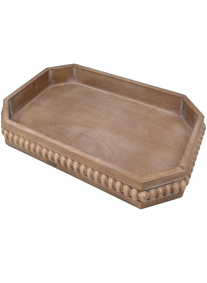 Hrastany Wood Rustic Serving Tray with Beads, Farmhouse Brown Decorative Tray for Table Centerpiece, Christmas Wedding Halloween Home Decor - Image 1