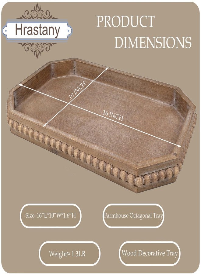 Hrastany Wood Rustic Serving Tray with Beads, Farmhouse Brown Decorative Tray for Table Centerpiece, Christmas Wedding Halloween Home Decor - Image 2