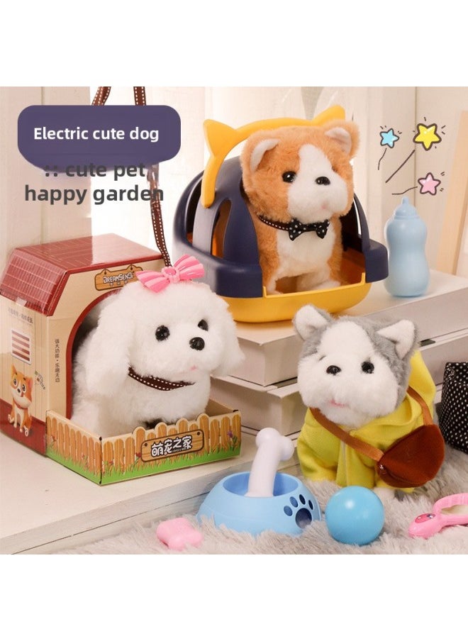 Children's Pet Dog Toy Walking Electric Simulation Plush Dog Will Call Boys And Girls Baby Cute Pet Dog Electronic Dog-Color:Husky Package 2: Standard Dog Cage Bow Tie 4-Piece Dressing 6-Piece Set-Specifications:[version] Charging Charging Set Screwdriver  - Image 4