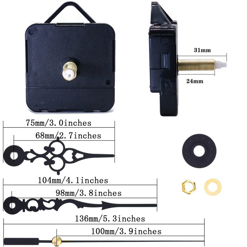 9403 Black Long Shaft Silent Clock Movement Mechanism with Hands Kit Replacement Parts - Image 4