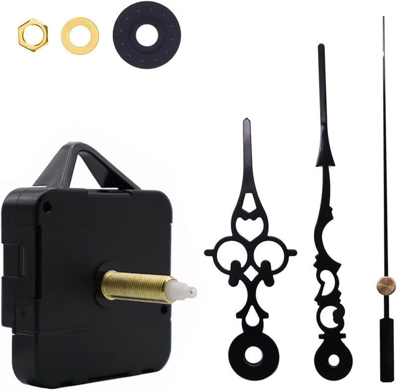 9403 Black Long Shaft Silent Clock Movement Mechanism with Hands Kit Replacement Parts - Image 1