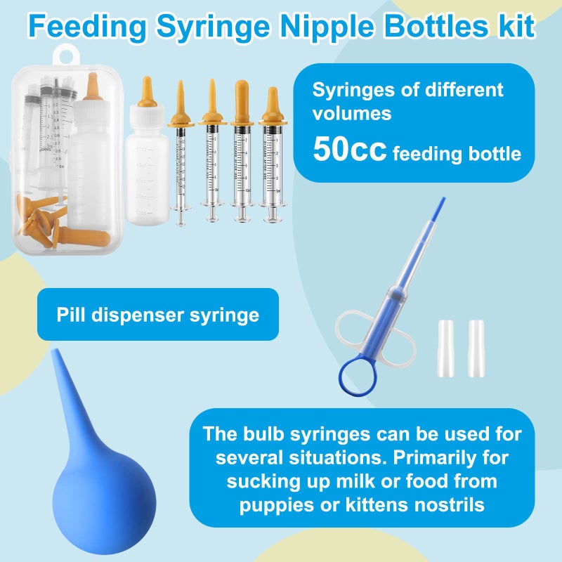 LEIFIDE 48 Pcs Puppy Kitten Whelping Kit Include 4 Puppy Feeding Tube, 6 Record Keeping Charts, 15 Whelping Collars, 15 Cord Clamps, 2 Gloves, Bulb Aspirator, Syringe, Bottle, Scissors, Stethoscope, Bag - Image 2