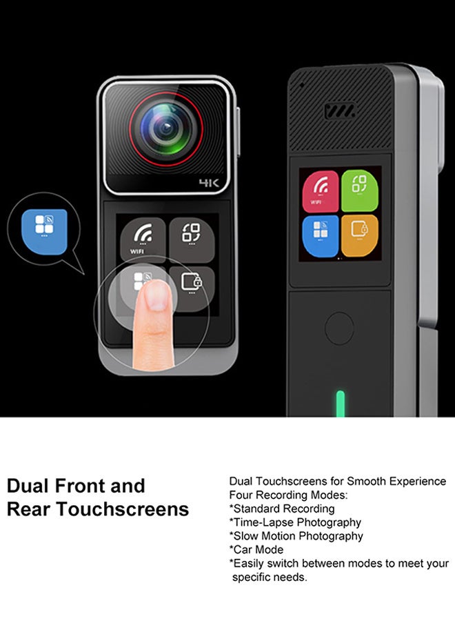 SOOCOO 4K HD Pocket Camera, 3800mAh Battery, 6-Axis Gyro Anti-shake Action Camera, Free 64GB Memory Card, Dual Touch Screen Body Camera, 30m Waterproof, F1.8 Large Aperture, Suitable For Video Blogging And Live Streaming, With Helmet Mounting Kit And Long-Lasting Charging Case  - Image 2
