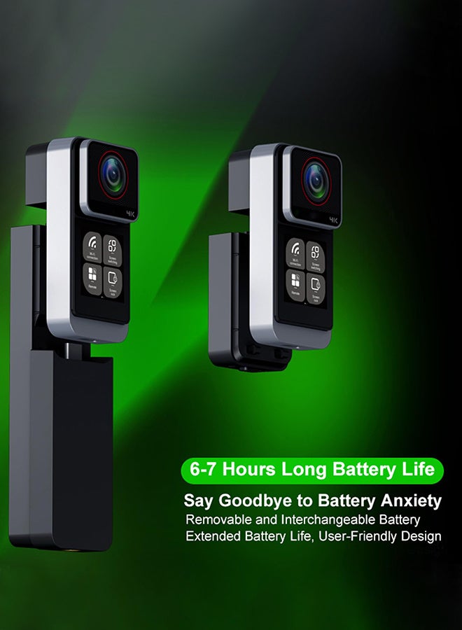 SOOCOO 4K HD Pocket Camera, 3800mAh Battery, 6-Axis Gyro Anti-shake Action Camera, Free 64GB Memory Card, Dual Touch Screen Body Camera, 30m Waterproof, F1.8 Large Aperture, Suitable For Video Blogging And Live Streaming, With Helmet Mounting Kit And Long-Lasting Charging Case  - Image 4