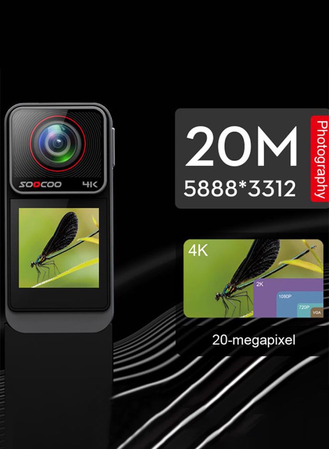 SOOCOO 4K HD Pocket Camera, 3800mAh Battery, 6-Axis Gyro Anti-shake Action Camera, Free 64GB Memory Card, Dual Touch Screen Body Camera, 30m Waterproof, F1.8 Large Aperture, Suitable For Video Blogging And Live Streaming, With Helmet Mounting Kit And Long-Lasting Charging Case  - Image 5