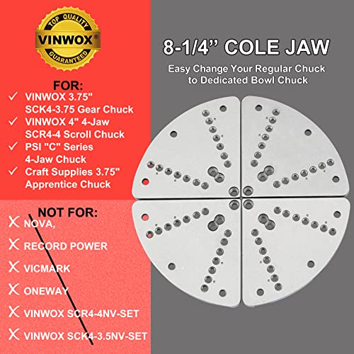 VINWOX 8-1/4” Cole Jaw Set for VINWOX SCK4-3.75 Wood Lathe Key Chuck & SCR4-4 Scroll Chuck, Flat Jaw Set with Buffer Kit (WON'T FIT to NOVA,RECORD POWER,VICMARK,ONEWAY,VINWOX SCR4-4NV,SCK4-3.5NV CHUCK) - Image 2