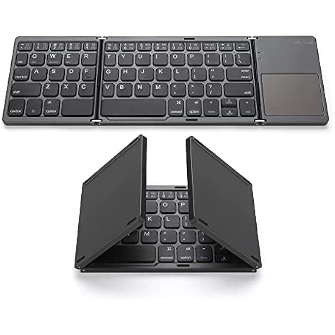 rayihni FOLDABLE BT WIRELESS KEYBOARD POCKET SIZE PORTABLE MINI BT WIRELESS KEYBOARD WITH TOUCHPAD FOR ANDROID, WINDOWS, PC, TABLET - Image 1