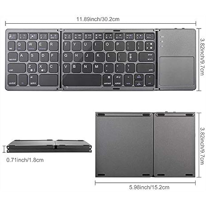 rayihni FOLDABLE BT WIRELESS KEYBOARD POCKET SIZE PORTABLE MINI BT WIRELESS KEYBOARD WITH TOUCHPAD FOR ANDROID, WINDOWS, PC, TABLET - Image 2