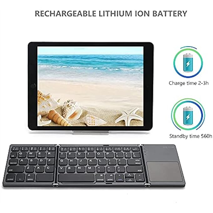 rayihni FOLDABLE BT WIRELESS KEYBOARD POCKET SIZE PORTABLE MINI BT WIRELESS KEYBOARD WITH TOUCHPAD FOR ANDROID, WINDOWS, PC, TABLET - Image 3
