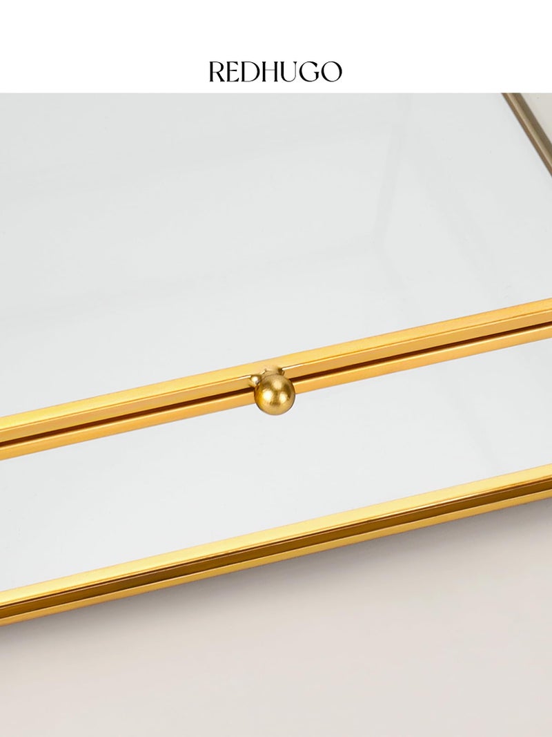 REDHUGO Large Glass Boxes for Display Handmade, Mirrored Bottom, Glass Jewelry Trinket Box with Lid, for Book, Photo, Keepsake Organizer, Display Case for Vanity Decor Home Dresser, Gold - Image 5