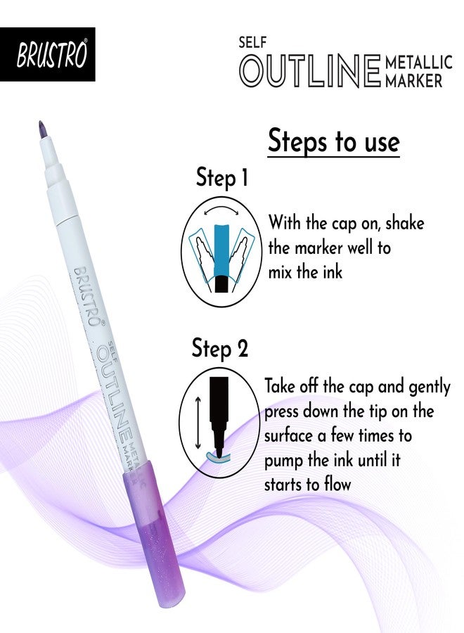 BRUSTRO Self Outline Metallic Marker | Set of 8 | Ideal for Cursive Writing, Scrapbooking, Hand Lettering, Doodling, Graffiti, Journaling, Colouring on Paper, Plastic, Metal, Ceramic, Wood and Glass - Image 4