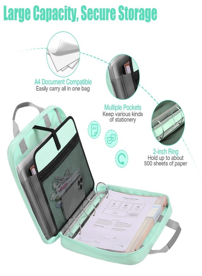 MoKo Zipper Binder, 2 inch 3 Ring Binder with 500 Sheet Capacity, Shoulder Strap Handle, Multi-Pocket Bag for Middle School Student, Mint Green - Image 4