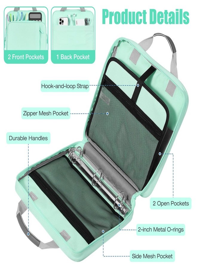 MoKo Zipper Binder, 2 inch 3 Ring Binder with 500 Sheet Capacity, Shoulder Strap Handle, Multi-Pocket Bag for Middle School Student, Mint Green - Image 2