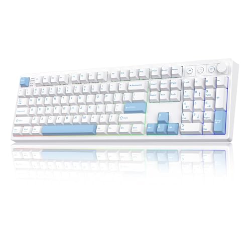 MechLands Vibe108 Full Size Mechanical Keyboard with Knob Multimedia Buttons Wireless Gaming Keyboard with 10000mAh Battery RGB Backlits 104 Keys Hot Swappable Custom Driver Cream Mint Switch - Image 1