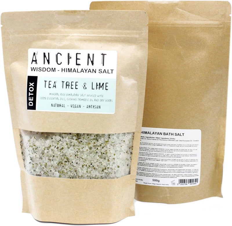 Himalayan Bath Salt Blend 500g Detox Tea Tree Lime Essential Oils Evening Primrose Oil birthday xmas fathers day