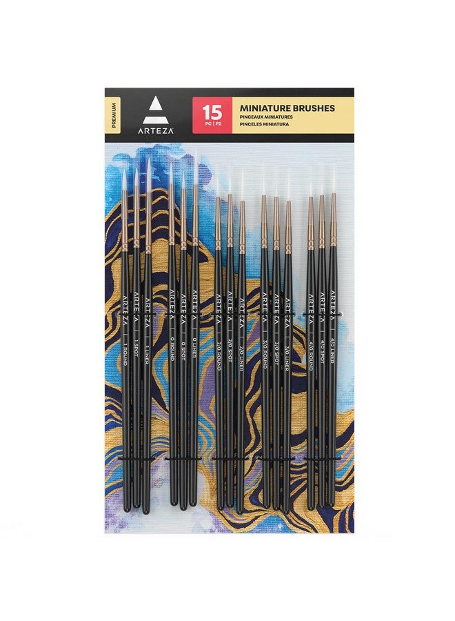 ARTEZA Detail Paint Brushes, Set of 15, Fine Detail Brush Set for Miniature Models and Canvases - Image 1