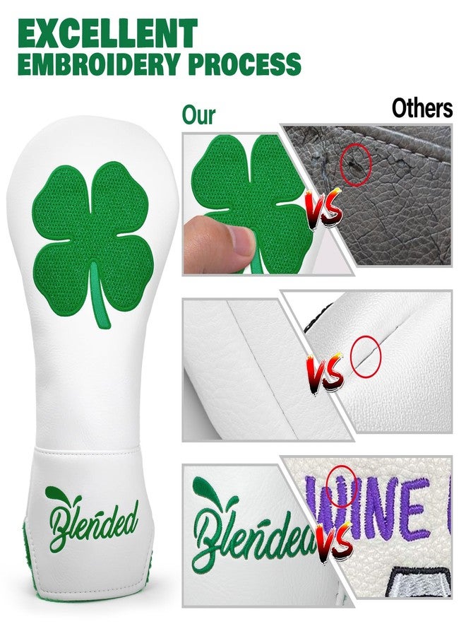 BAIRBRE Golf Club Covers Embroidery Green Lucky Clover Fariway Wood Headcover 3 Wood Head Cover Leather Golf Headcover for Most Brand (for Fariway Wood) - Image 2