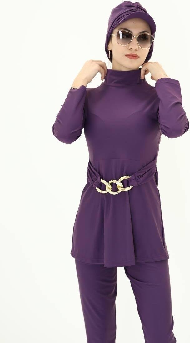 NS Tasarım Ns Design Fulya Chain Detailed Double Design Hijab Suit Swimsuit  - Image 1