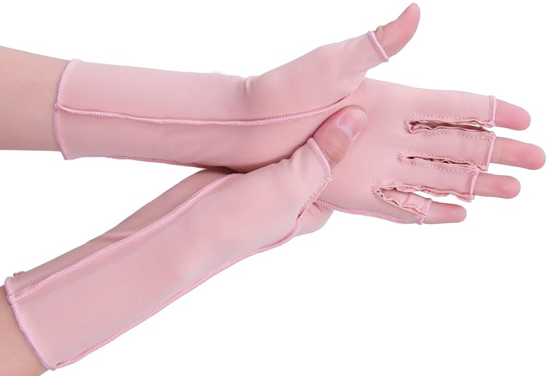 NURCOM Compression Arthritis Gloves, Rheumatoid Pain Relief Compression Gloves for Women & Men, Premium Fingerless Circulation Gloves for Arthritis & Joint Pain, Swelling, Tendonitis, 1 Pair Pink S - Image 1