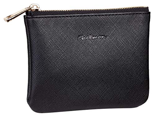 Chelmon Vegan Leather Coin Purse Pouch Change Purse With Zipper For Men Women (CH Black) - Image 1