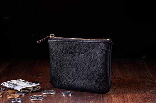 Chelmon Vegan Leather Coin Purse Pouch Change Purse With Zipper For Men Women (CH Black) - Image 5