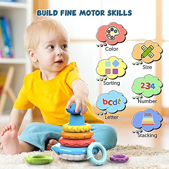 STACKING RINGS BABY TOYS 6 TO 12 MONTHS,STACKING TOYS FOR TODDLERS 1-3,SENSORY MONTESSORI TOYS FOR 1 YEAR OLD,FINE MOTOR SKILLS EDUCATIONAL TOYS,INFANT TOYS GIFTS FOR 1 2 3 YEAR OLD BOY GIRL - Image 2