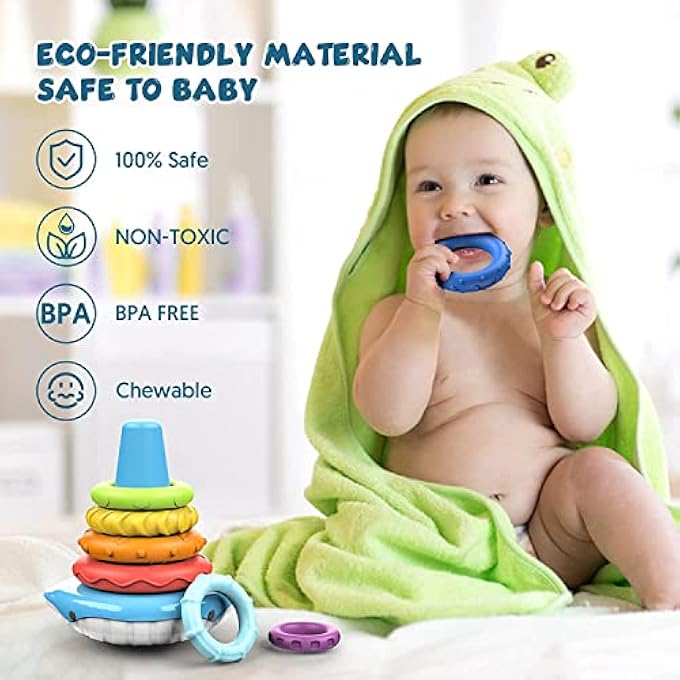 STACKING RINGS BABY TOYS 6 TO 12 MONTHS,STACKING TOYS FOR TODDLERS 1-3,SENSORY MONTESSORI TOYS FOR 1 YEAR OLD,FINE MOTOR SKILLS EDUCATIONAL TOYS,INFANT TOYS GIFTS FOR 1 2 3 YEAR OLD BOY GIRL - Image 4