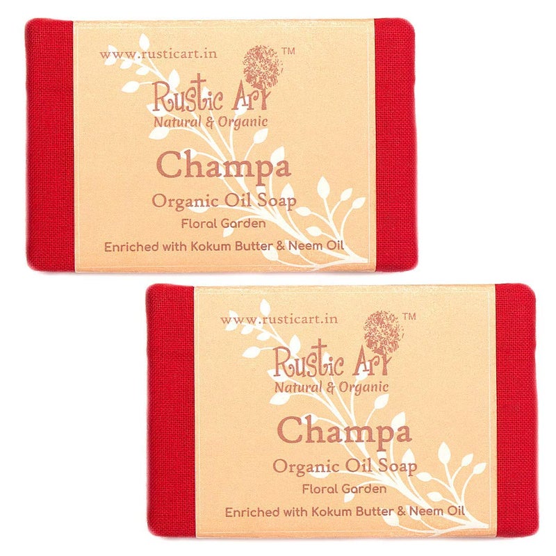 Rustic Art Organic Champa Soap  Sandalwood  For All Skin Types  Coldprocessed  Reduces Blemishes  For Women  Men  100g Pack of 2 - Image 1