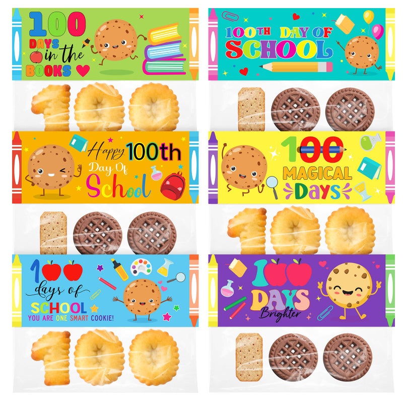 Tioncy 48 Set 100th Days of School Treat Bag Toppers and Cards Set Happy 100th Days School Self Adhesive Goodies Baking Wrapping Bags with Greeting Card for Kids Funny Project DIY Exchange Card Gifts - Image 1