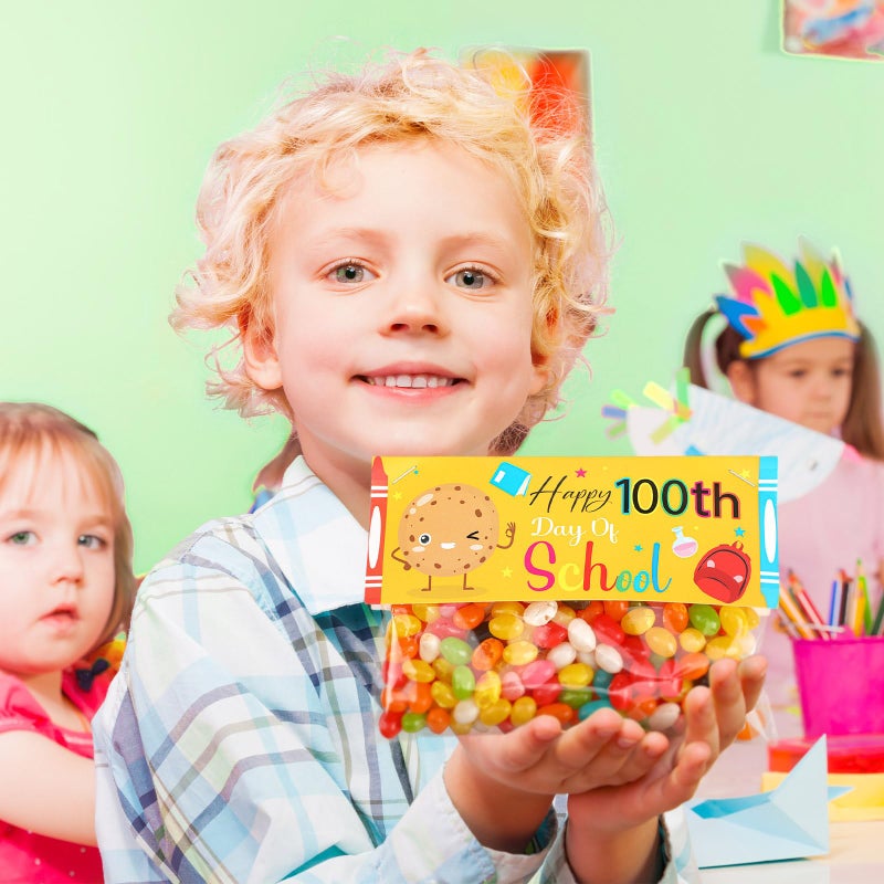 Tioncy 48 Set 100th Days of School Treat Bag Toppers and Cards Set Happy 100th Days School Self Adhesive Goodies Baking Wrapping Bags with Greeting Card for Kids Funny Project DIY Exchange Card Gifts - Image 5