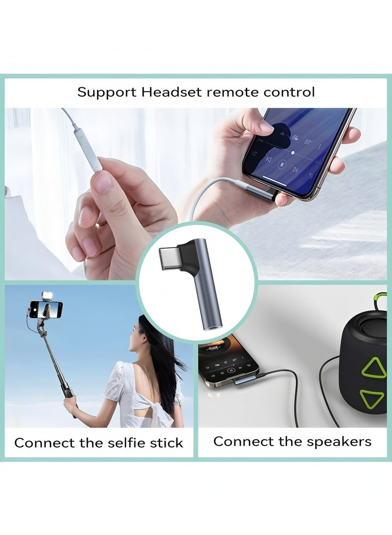 فليفيو محول صوت بزاوية 90 درجة من USB C إلى 3.5 مم من النوع C ومقبس سماعة رأس Aux وميكروفون وهاي فاي ودونجل بزاوية قائمة لهاتف iPhone 17 16 15 Samsung Google - Image 4