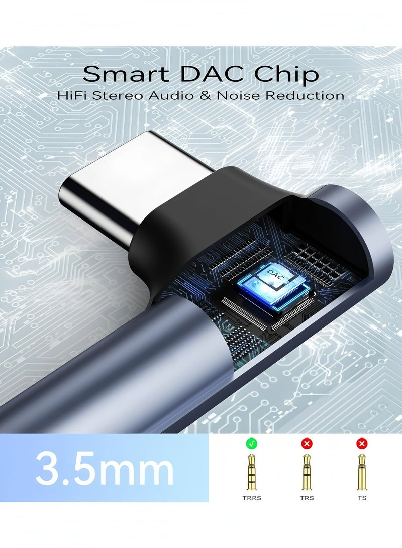 فليفيو محول صوت بزاوية 90 درجة من USB C إلى 3.5 مم من النوع C ومقبس سماعة رأس Aux وميكروفون وهاي فاي ودونجل بزاوية قائمة لهاتف iPhone 17 16 15 Samsung Google - Image 3