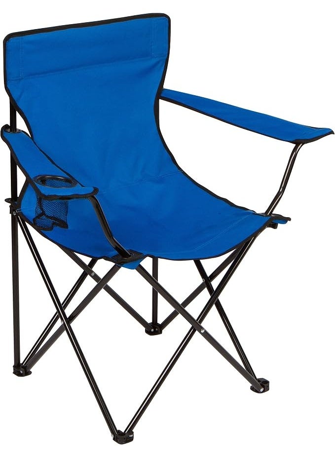 Portable folding camping chair for outdoor use with metal can holder and chair bag, blue - Image 4