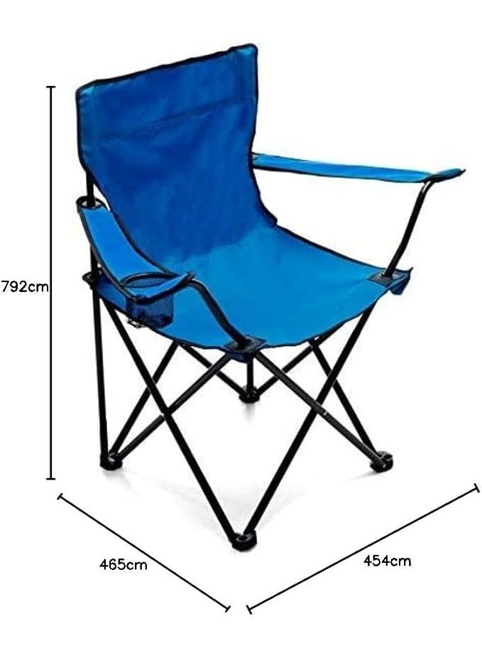 Portable folding camping chair for outdoor use with metal can holder and chair bag, blue - Image 3