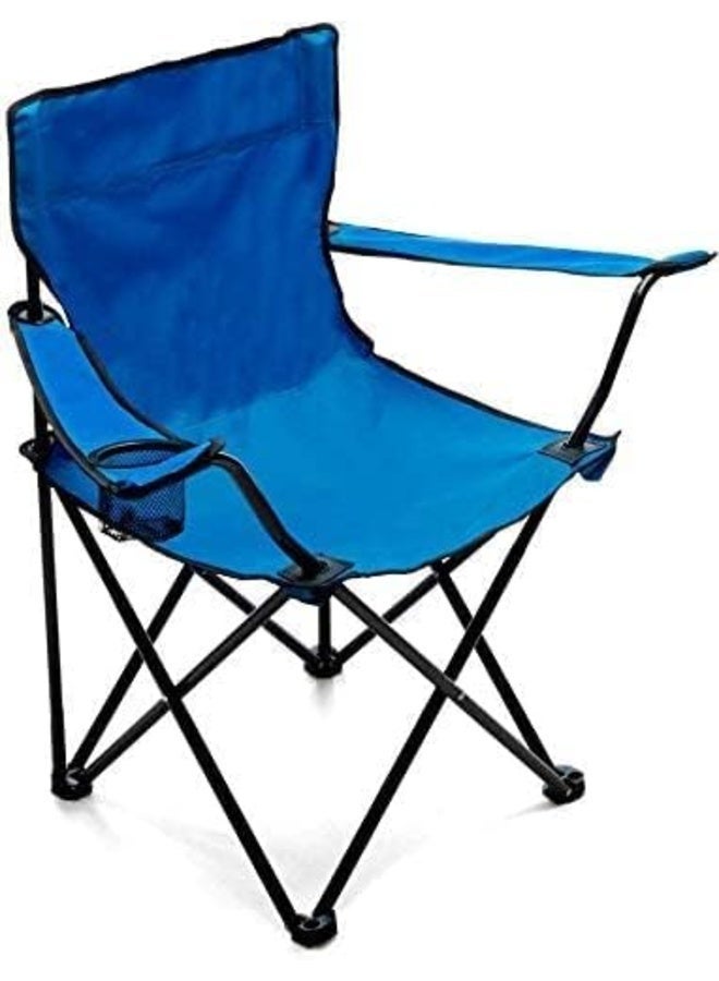 Portable folding camping chair for outdoor use with metal can holder and chair bag, blue - Image 2