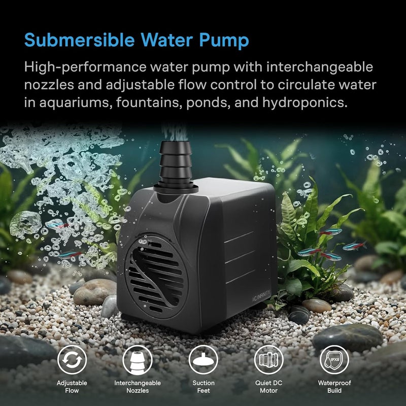 AC Infinity Submersible Water Pump 396 GPH (1500 L/H), Ultra Quiet 20W Fish Tank Flow Pressure Control with 5 ft. High Lift Pump for Aquariums, Fountains, Ponds, Pools, Hydroponics - Image 2