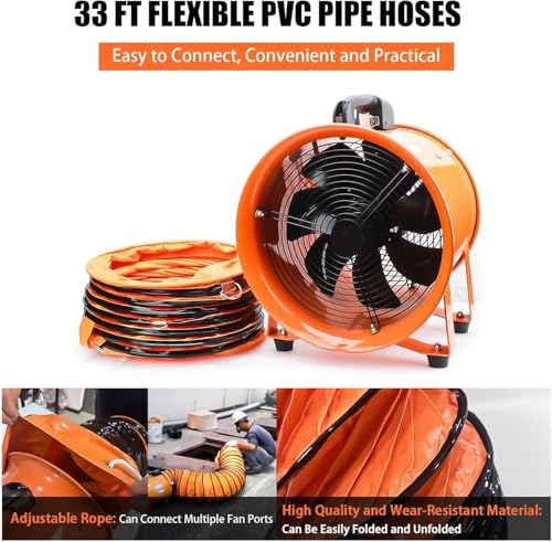 dreamdragon 12-Inch High-Velocity Portable Utility Blower Fan, Industrial Exhaust Fan with 33ft Flexible Duct Hose, 3150 RPM Low-Noise Ventilator for Basements, Workshops, Warehouses, and Confined Spaces - Image 5