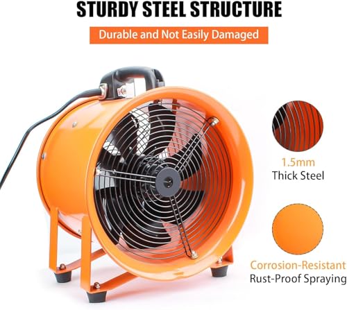 dreamdragon 12-Inch High-Velocity Portable Utility Blower Fan, Industrial Exhaust Fan with 33ft Flexible Duct Hose, 3150 RPM Low-Noise Ventilator for Basements, Workshops, Warehouses, and Confined Spaces - Image 4