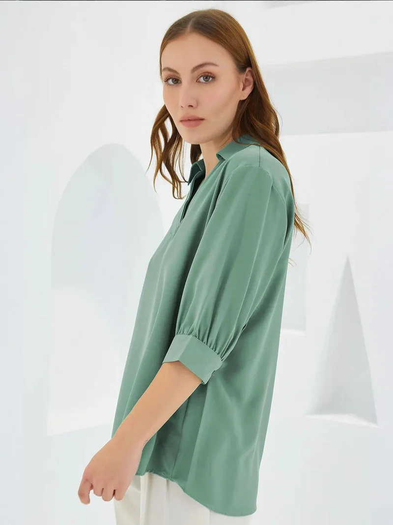 BIG DART BDART Polo Collar Loose Fit Three Quarter Sleeve Blouse