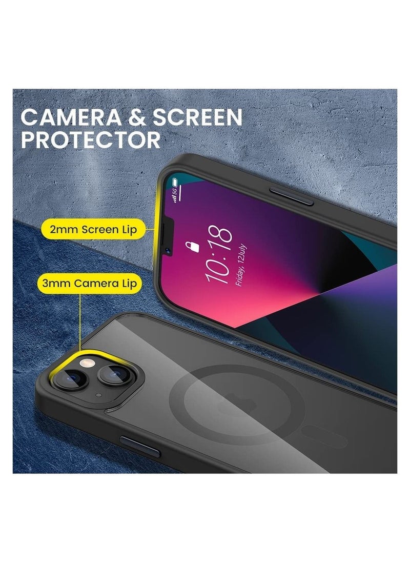 Built in Magnets Compatible with MagSafe Clear Hard PC Back Cover Soft TPU Frame Shockproof Protective Slim Bumper Case for iPhone 13/iphone 14_Black