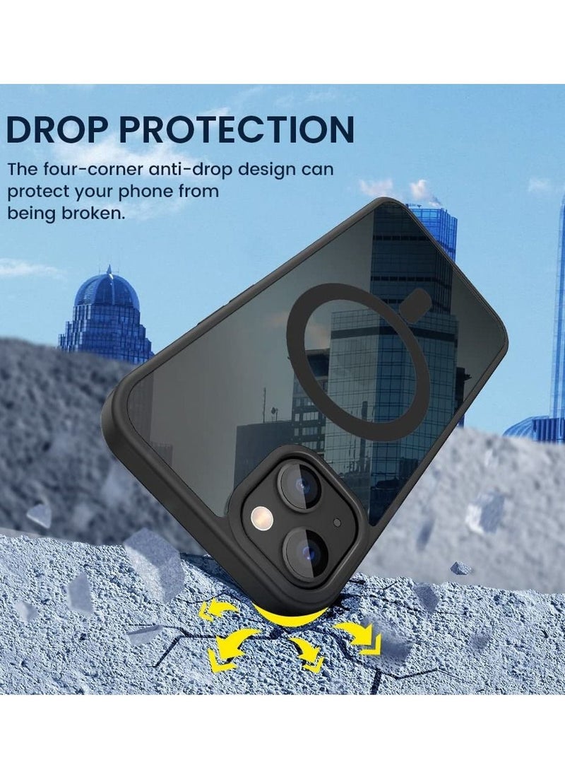 Built in Magnets Compatible with MagSafe Clear Hard PC Back Cover Soft TPU Frame Shockproof Protective Slim Bumper Case for iPhone 13/iphone 14_Black