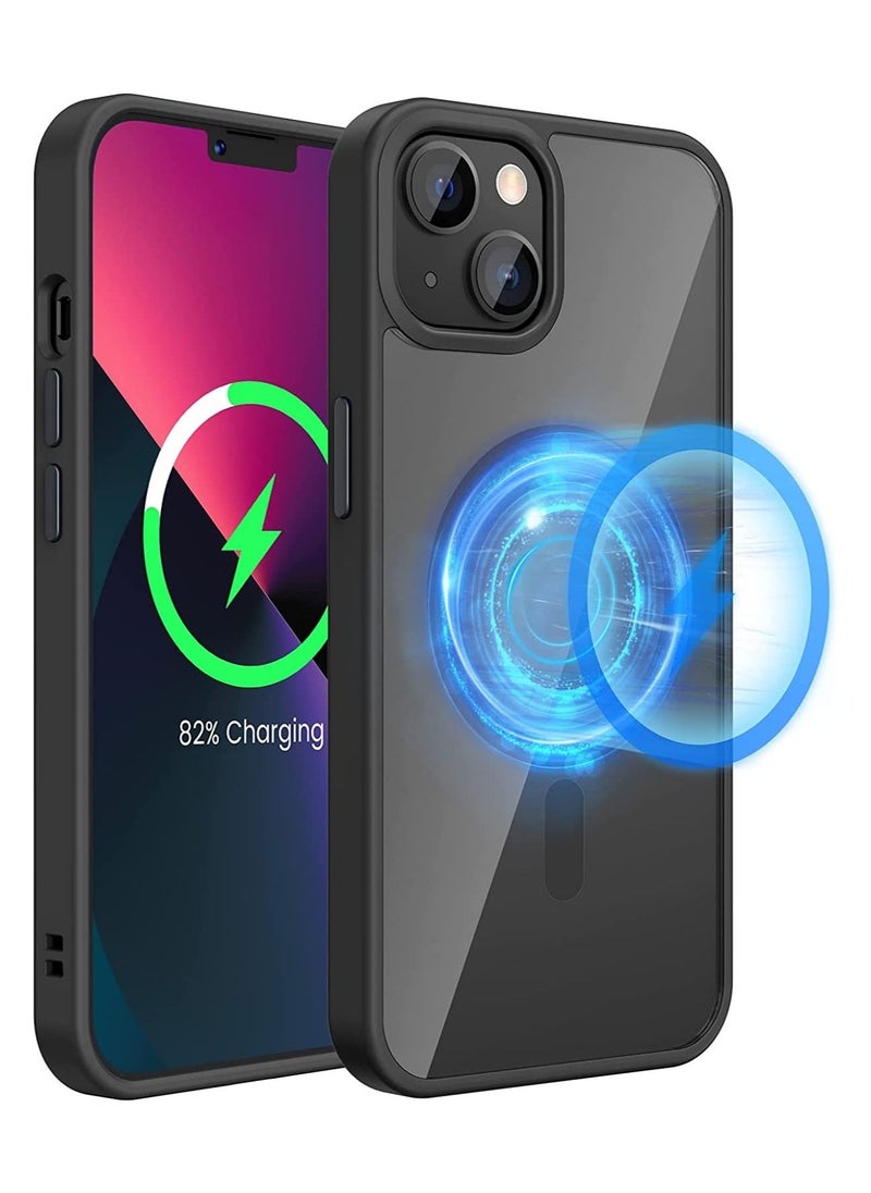 Built in Magnets Compatible with MagSafe Clear Hard PC Back Cover Soft TPU Frame Shockproof Protective Slim Bumper Case for iPhone 13/iphone 14_Black