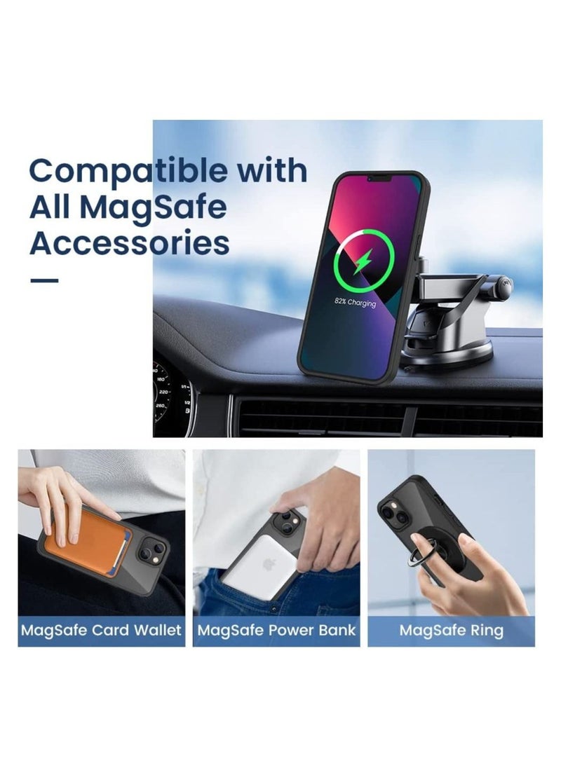 Built in Magnets Compatible with MagSafe Clear Hard PC Back Cover Soft TPU Frame Shockproof Protective Slim Bumper Case for iPhone 13/iphone 14_Black