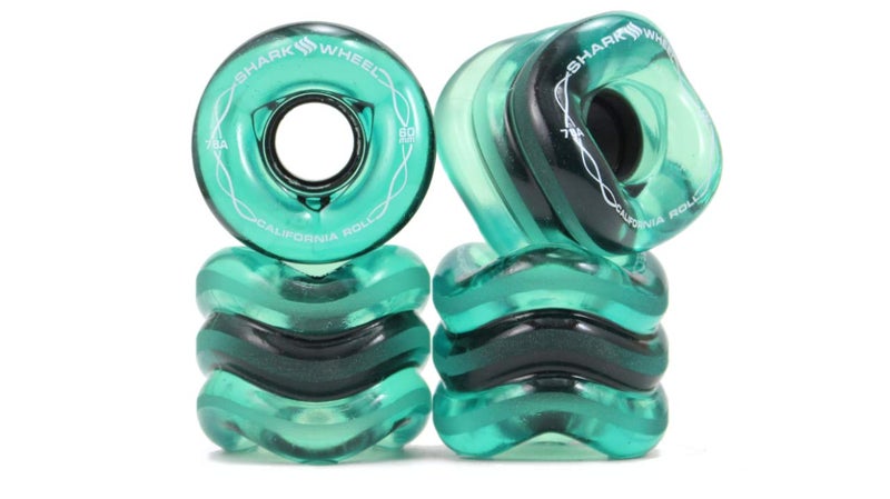 Shark Wheel 60 Mm 78A  Skateboard Cruising Wheels  California Roll  Transparent Emerald  Set Of 4 Wheels - Image 1