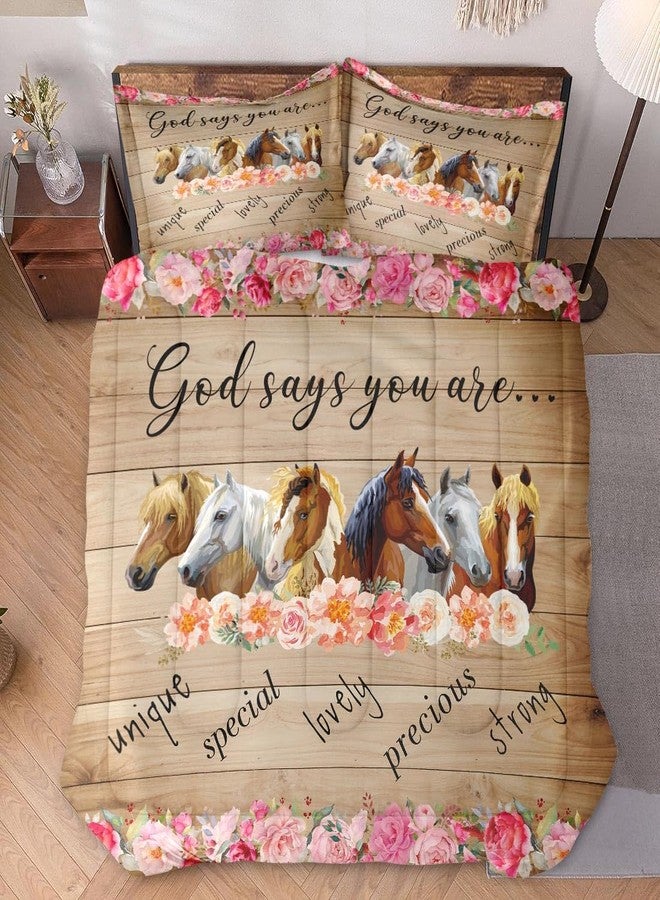 WeCozy Queen Size Comforter Set with 2 Pillowcases, Colorful Horses Animal Pink Flower 3 Pcs Bedding for Kids and Adults, Inspirational Thoughts Soft Comforter Set for Bedroom Bed Decor - Image 2