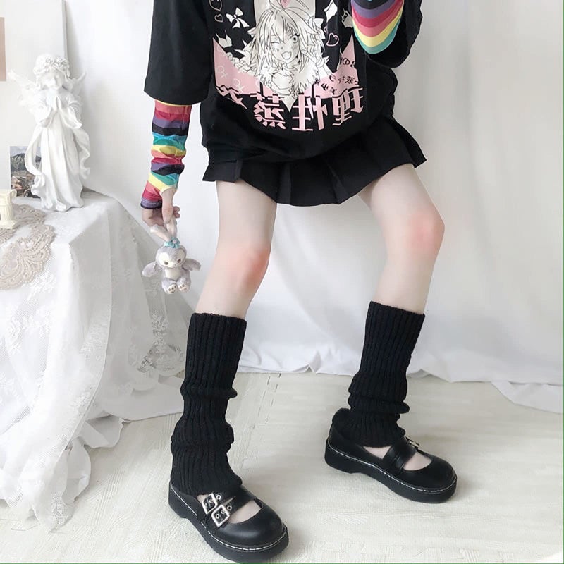 ZQFFB Leg Warmers Kawaii Black White Goth Stacked Leg Warmer of Japanese Style for Women 80s Party Sports Y2k Fashion - Image 2
