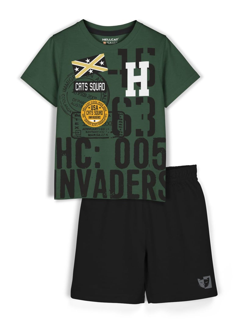 HELLCAT Boys Dress Clothing Set Combo with Tshirts & Shorts - Pack 1 Olive 1-2 Years - Image 1