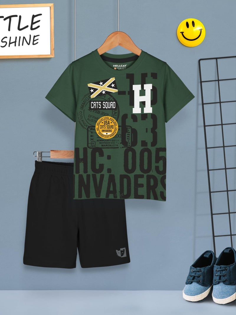 HELLCAT Boys Dress Clothing Set Combo with Tshirts & Shorts - Pack 1 Olive 1-2 Years - Image 2